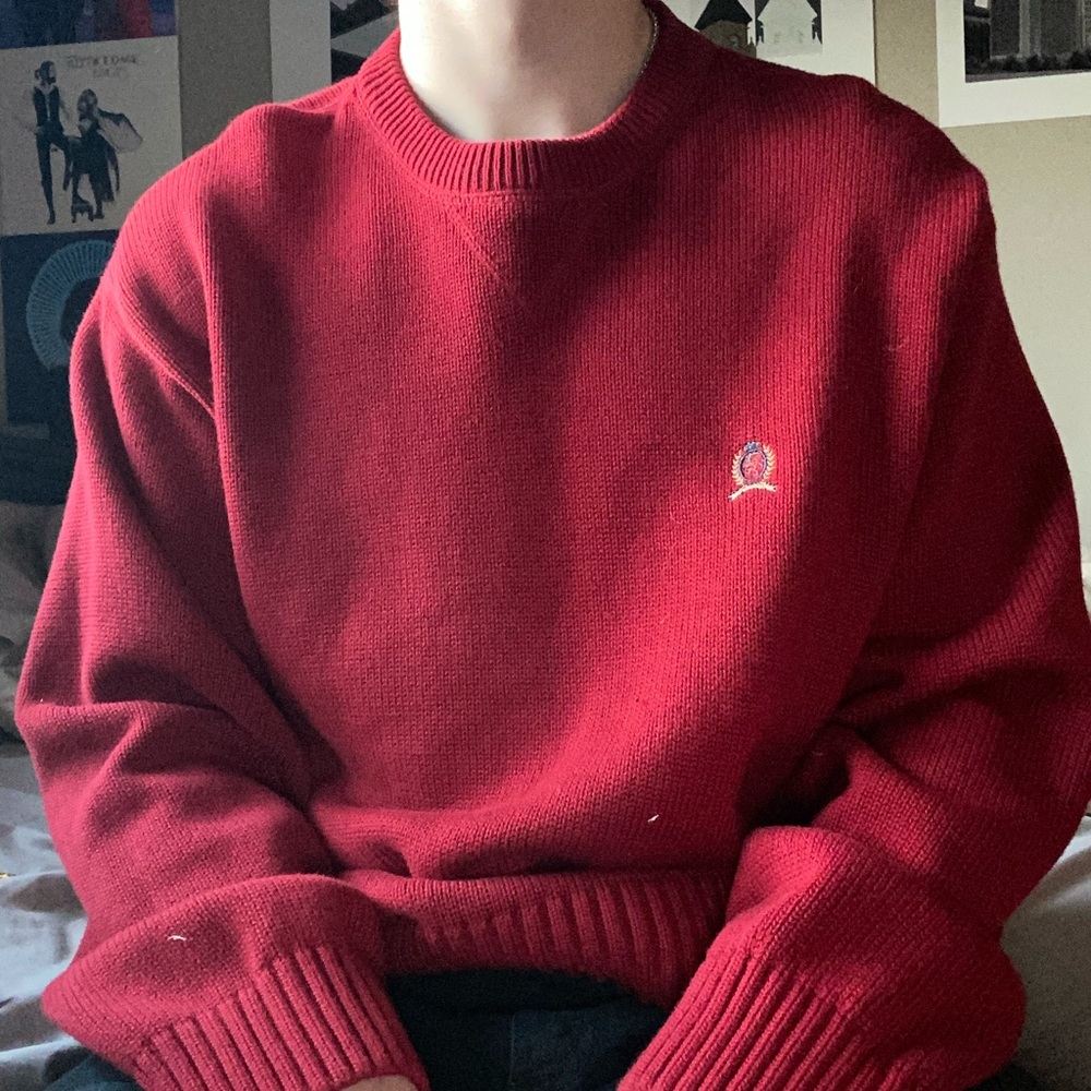 Tommy Hilfiger Oversized Red Cotton Pullover Crew